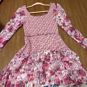 women’s loveshackfancy  Pink Floral Smocked Tiered Dress